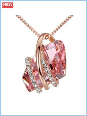 18K Rose Gold Plated Birthstone Pendant Necklace Crystal